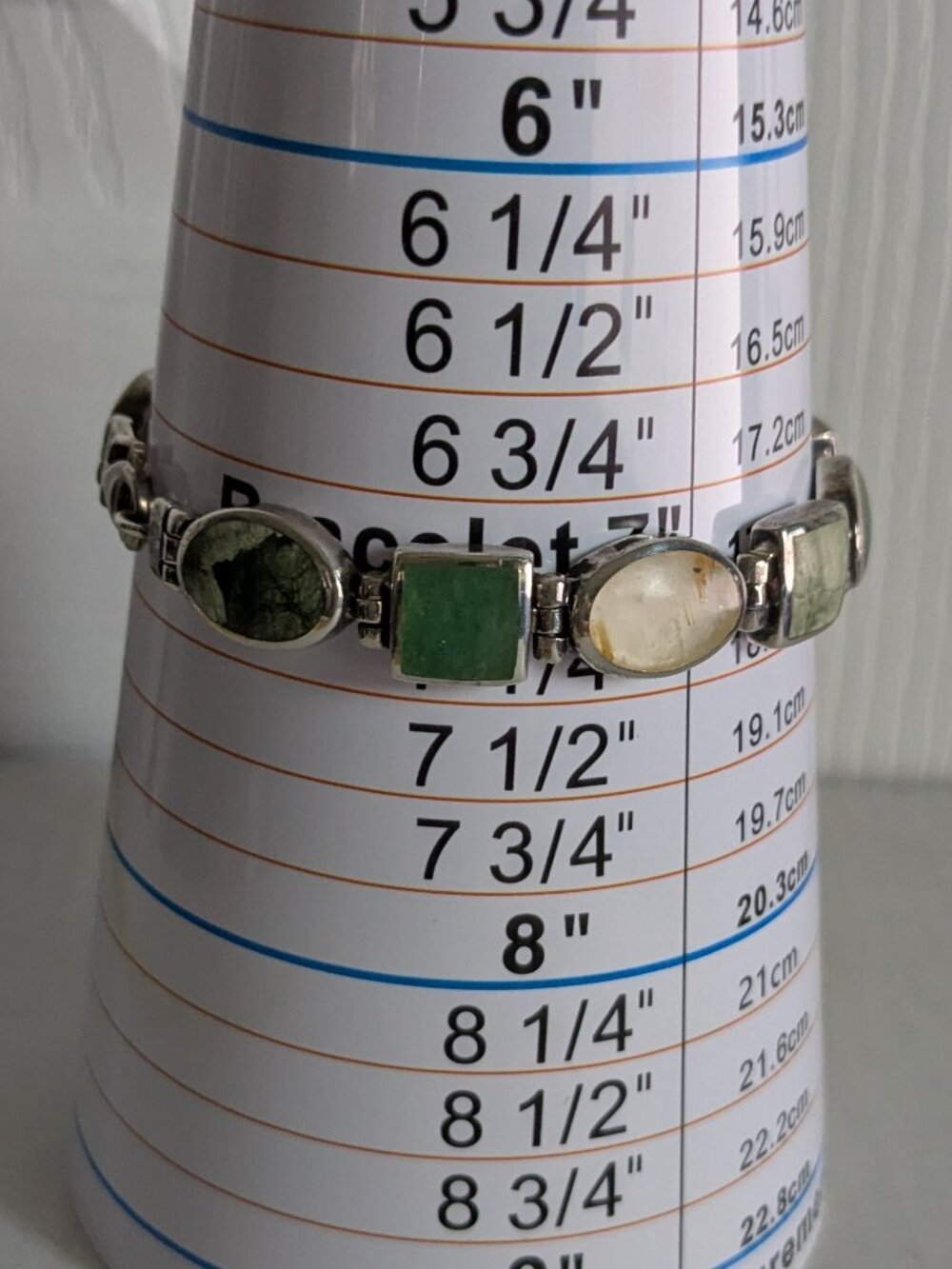 PB 925 PEYOTE BIRD Green Jasper Agate Stone Sterling Silver Bracelet